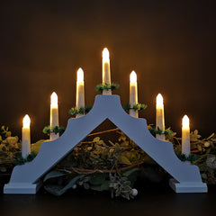 29cm Snow White Christmas Candlebridge with 7 Bulbs in White  Wood Mains Operated