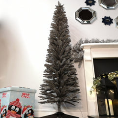 7ft (210cm) Snowtime Wrapped Pencil Pine Grey Christmas Tree with 401 Tips