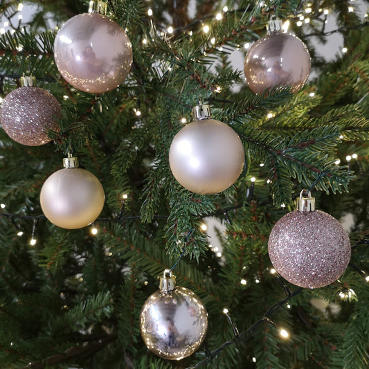 Assorted Rose Gold Set of 16 5cm Christmas Tree Baubles with String