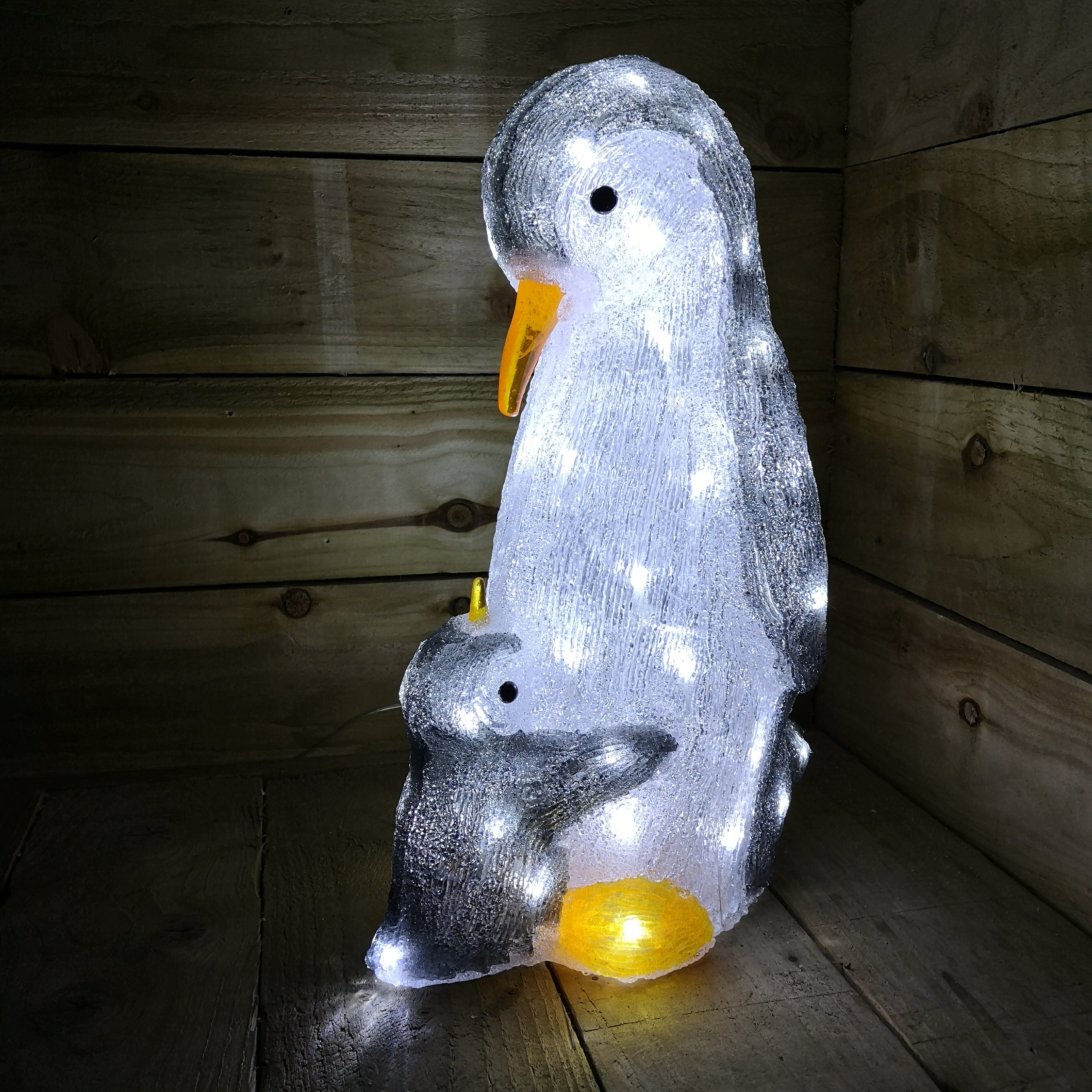 47cm Christmas Acrylic Penguin Mother & Chick 60 Ice White LEDs Indoor Outdoor