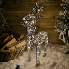 60cm Grey Outdoor Standing Wicker Reindeer Decoration With LED Lights