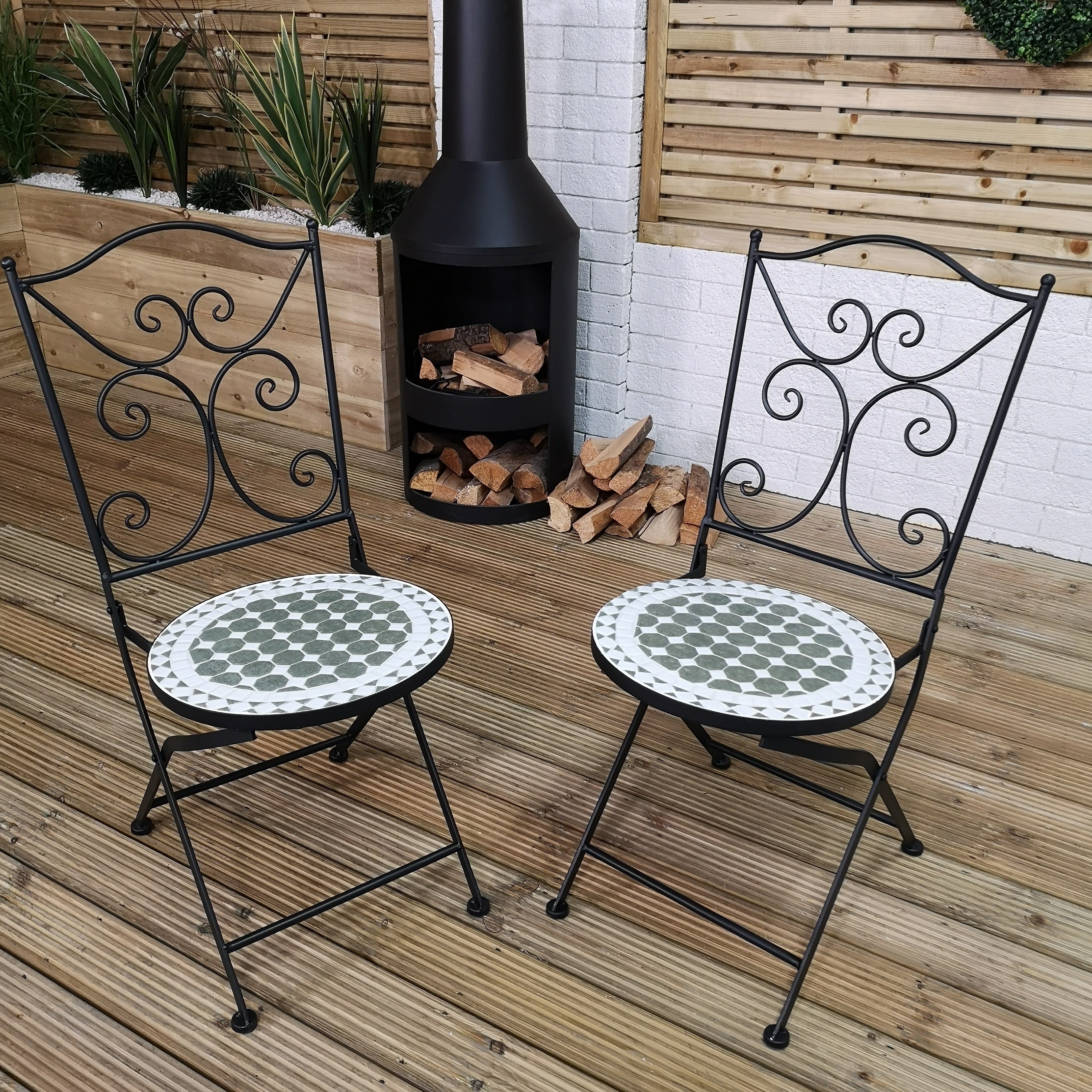 Outdoor Bistro Table and 2 Chairs Set Ceramic Design for Garden Patio Balcony