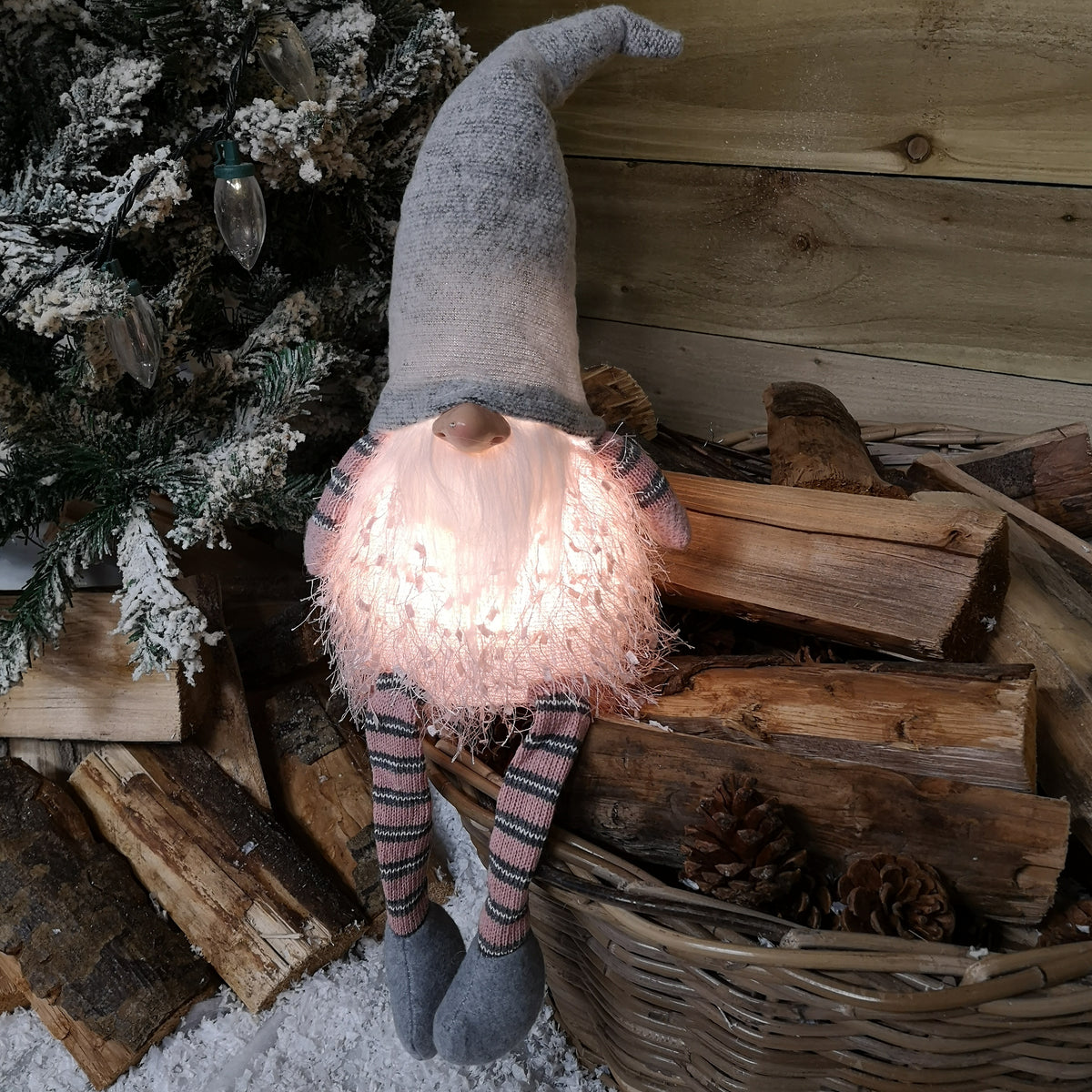 50cm Premier Christmas Sitting Male Light Up LED Gonk with Dangly Legs in Grey Hat