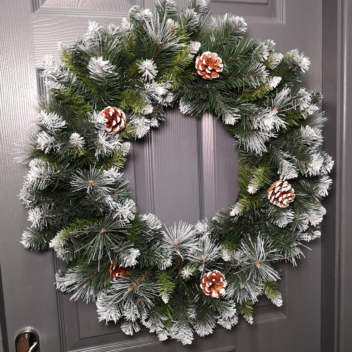 60cm Frosted Glacier Snow Tipped Christmas Wreath with Pine Cones