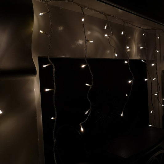 480 LED 11.8m Premier Snowing Iciclebrights Indoor Outdoor Multifunction Christmas Icicle Lights on Clear Cable with Timer in Warm White