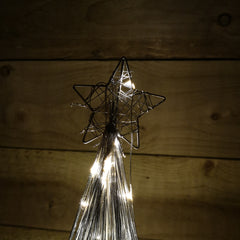 58cm Silver Metal Star Topped Lit Christmas Battery Twinkle Tree in Warm White