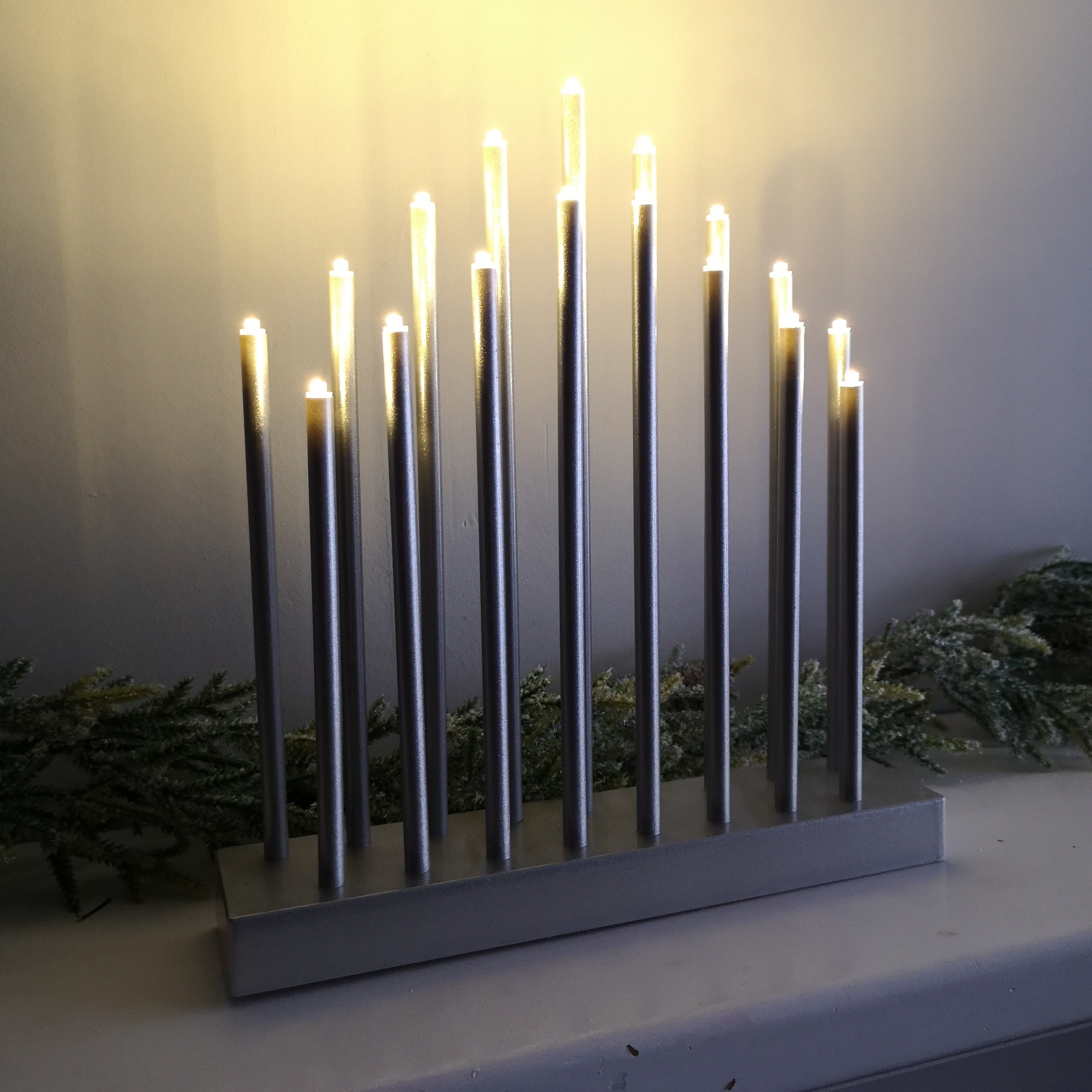 29cm Premier Christmas  Candle Bridge with 17 LEDs & Timer in Silver Battery Operated