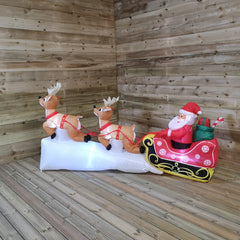 Premier 2.4M Christmas Outdoor Light Up Inflatable Santa Sleigh with Reindeer