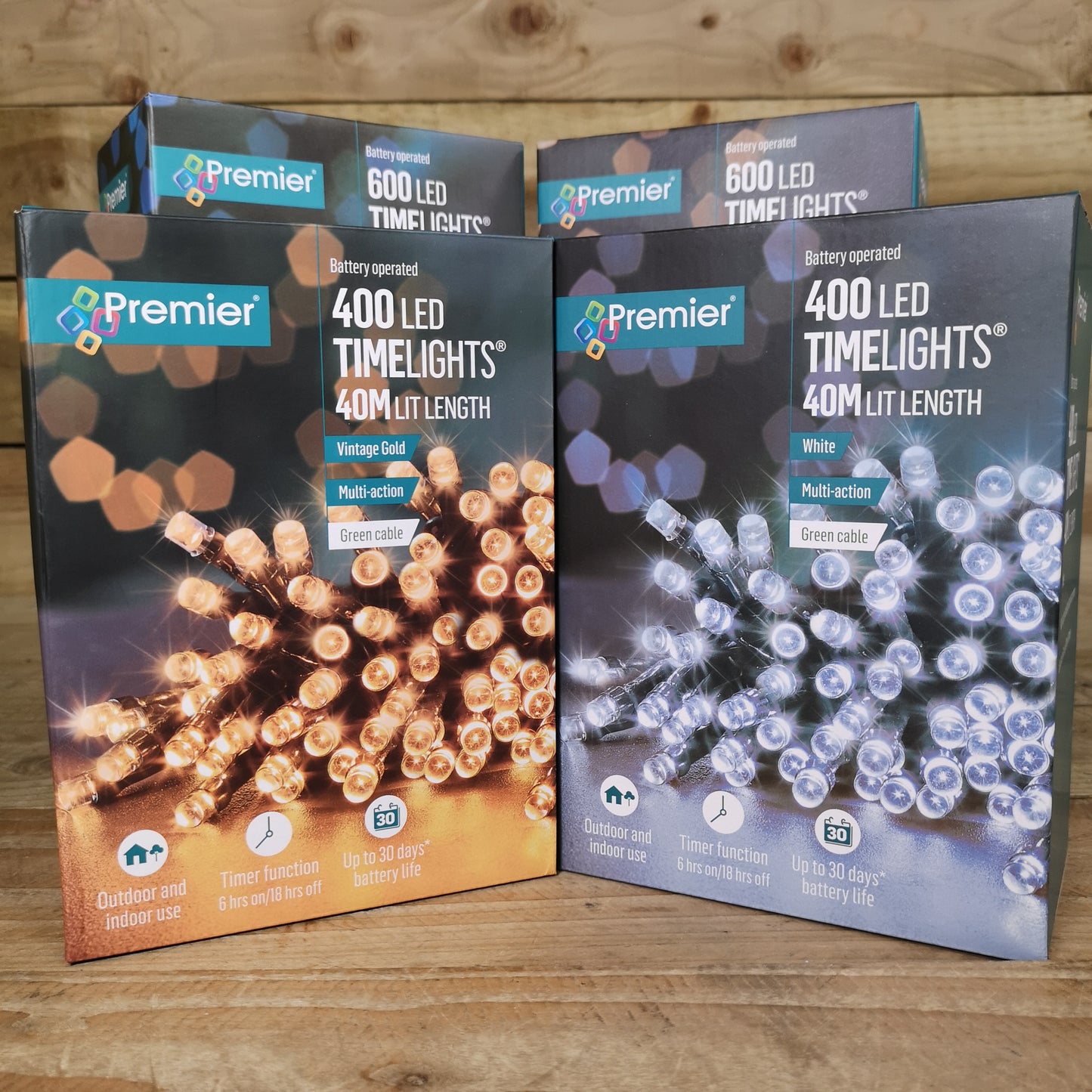 400 LED 40m Premier Christmas Indoor Outdoor Multi Function Battery Operated String Lights with Timer in Cool White