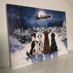 40 x 30cm Snowtime Touch Operated Christmas Dogs Fibre Optic Wall Canvas