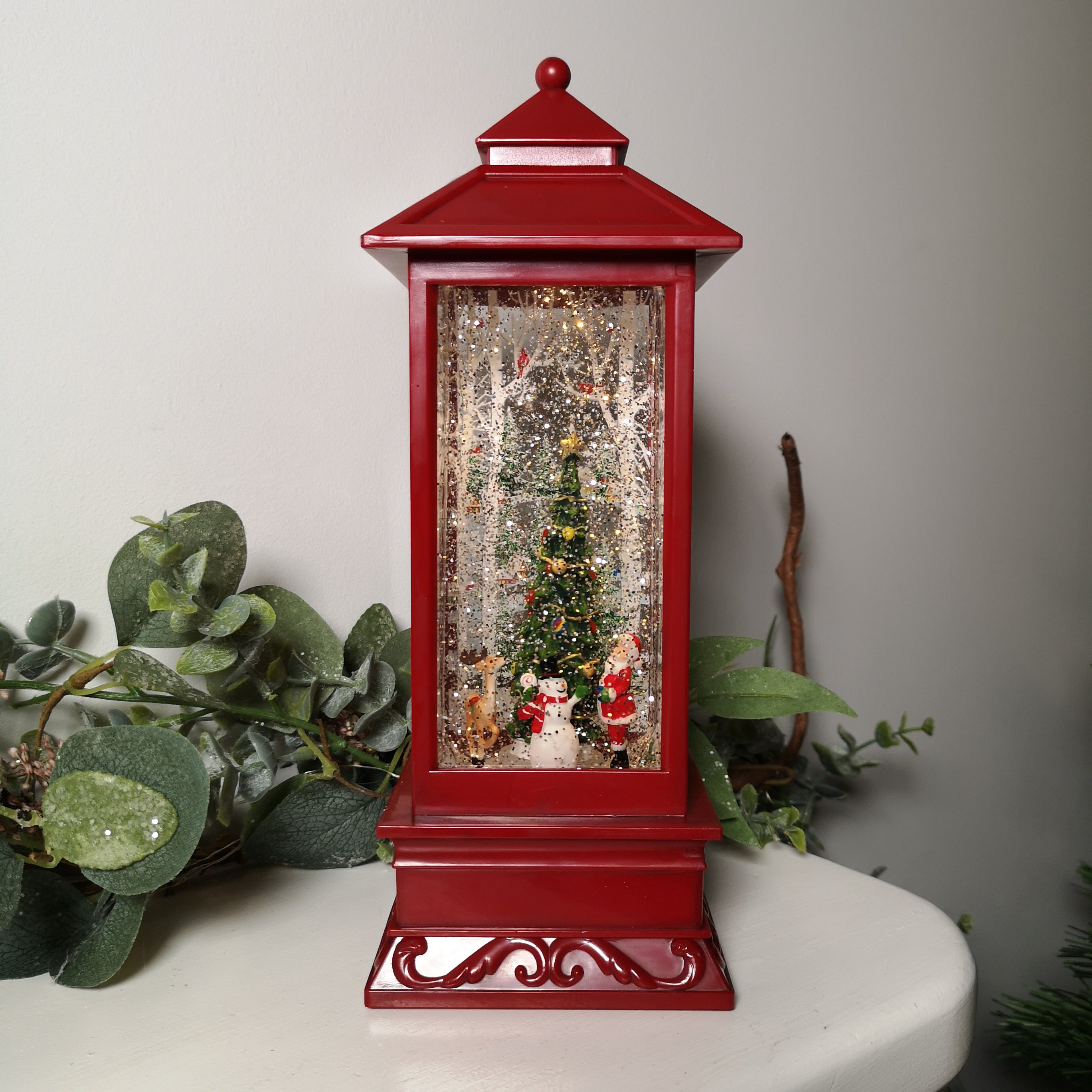 31cm Red Rotating Santa Christmas Scene Warm White LED Water Lantern