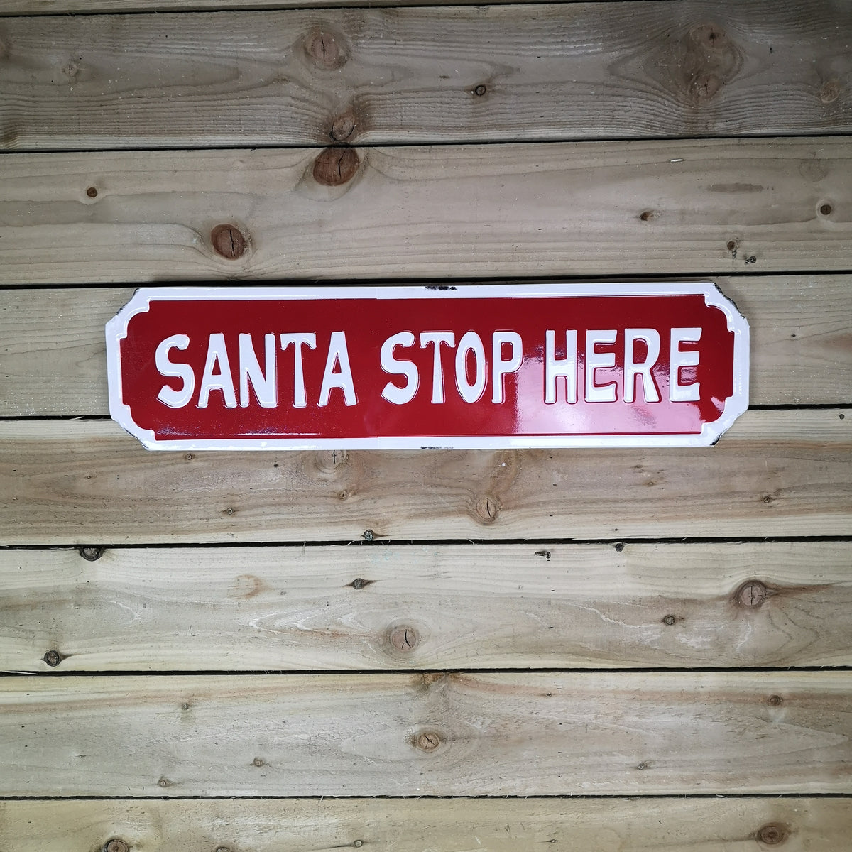 Festive 71cm Outdoor Metal Santa Stop Here Sign