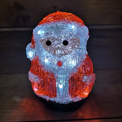 19 cm Acrylic Sitting Santa With 16 Ice White LEDs