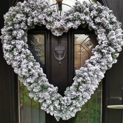 60cm Green Snowy Heart Wreath Christmas decoration Wreath  - Snow Effect