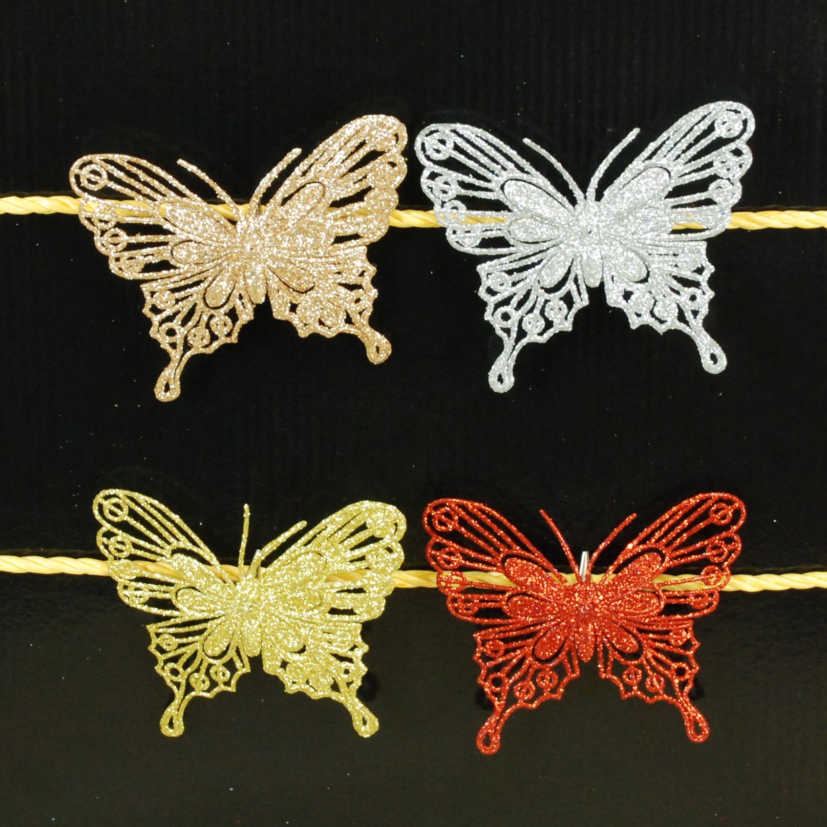 Set of 3, 10cm Wide Christmas Decoration Glitter Butterflies/ Butterfly Clips