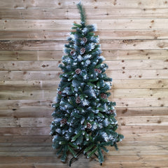 7ft (2.1m) Snowtime Frosted Glacier Pine Snow Tipped Christmas Tree with Pine Cones