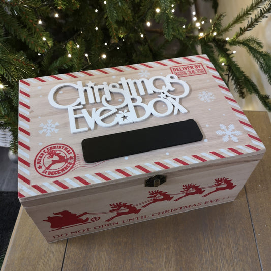30cm Wooden Christmas Eve Gift Box with Personalisable Name Plate