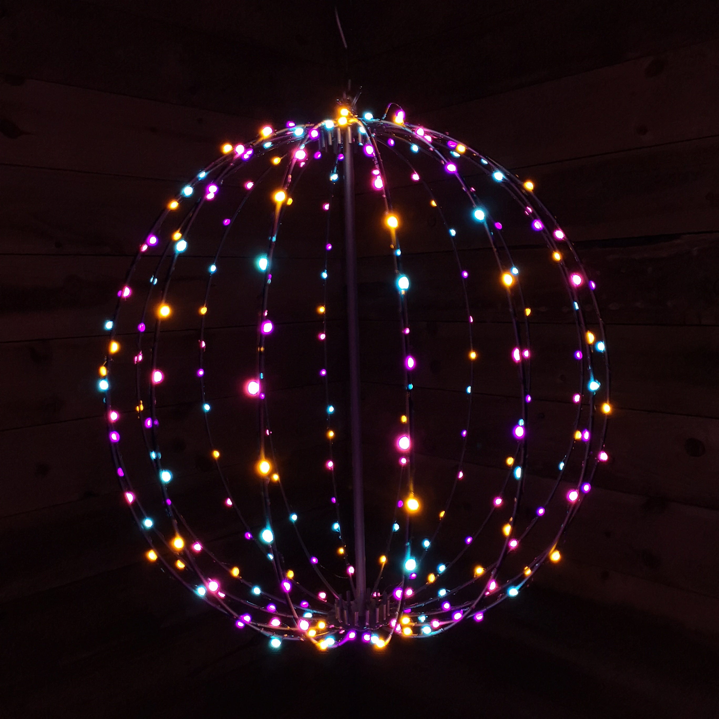 40cm Black Metal Frame Ball Christmas Decoration with 240 in Rainbow LED