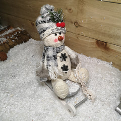 25cm Plush Christmas Snowman on Wooden Sledge Decoration