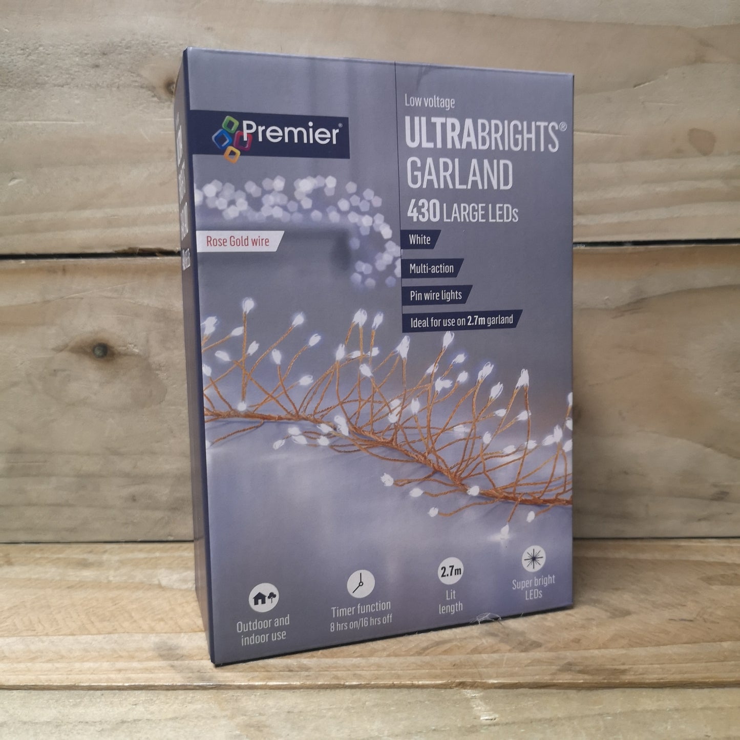 430 LED 2.7m Premier Christmas Outdoor 8 Function Gold Wire Lights Cool White