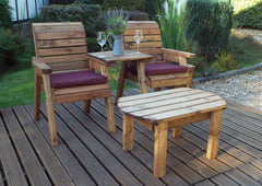 Hand Made Rustic Wooden Garden Furniture Twin Companion Set & Coffee Table