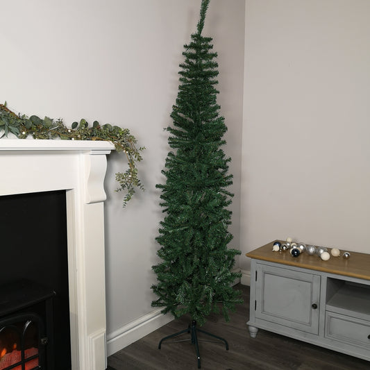 2m (6.5ft) Premier Plain Green Pencil Style PVC Spruce Pine Slim Christmas Tree with Stand 2736
