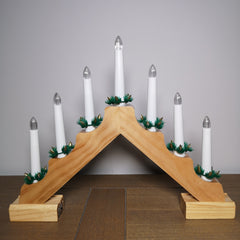 40cm Premier Christmas Candlebridge with 7 Bulbs in Light Wood Battery Operated