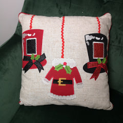 40cm Square Christmas Scatter Cushion with Embroidered Hat & Jumper Design