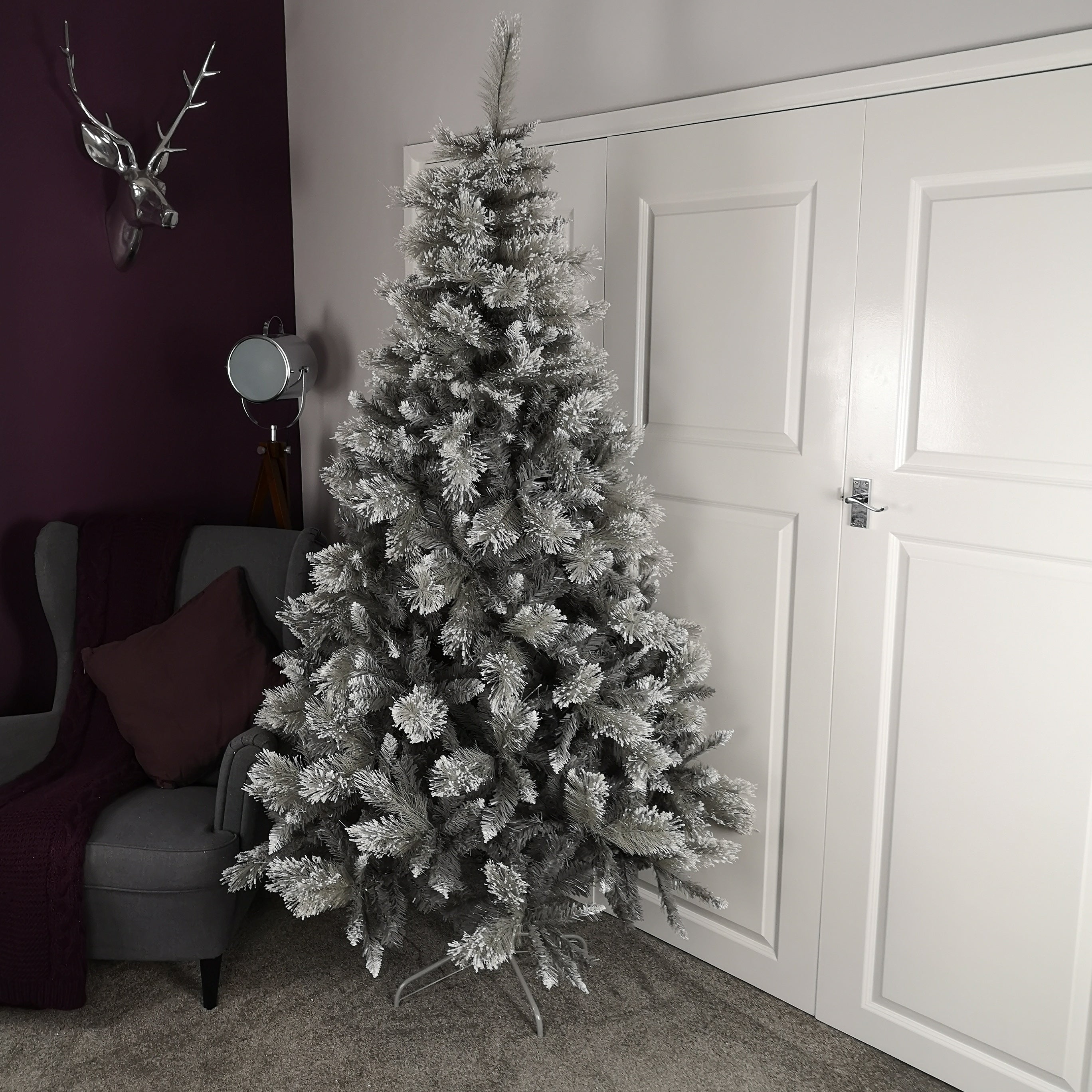 6ft, 7ft, or 8ft Premier Snow Fir Grey PVC Christmas Tree with Cashmere Tips