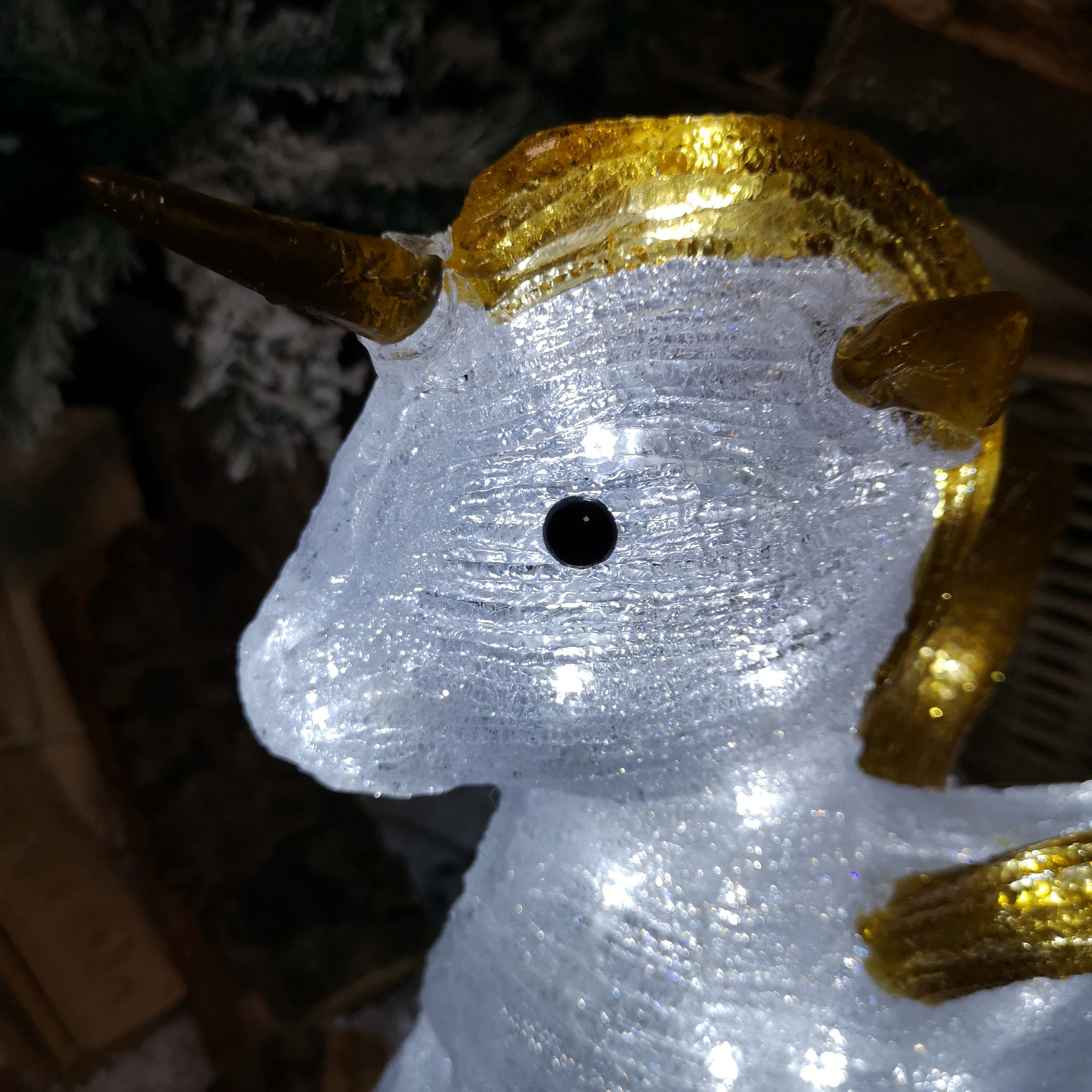 38cm Christmas Cool White LED Standing Acrylic Unicorn with Gold Wings and Horn