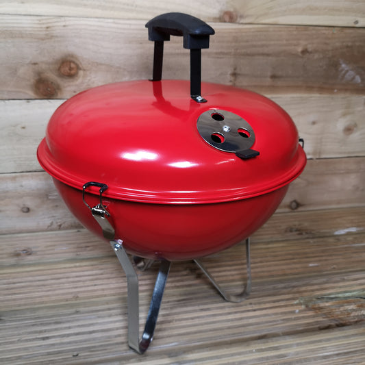37cm Portable Red Enamel Vented Kettle BBQ with Lid Ideal for Garden or Camping 2736