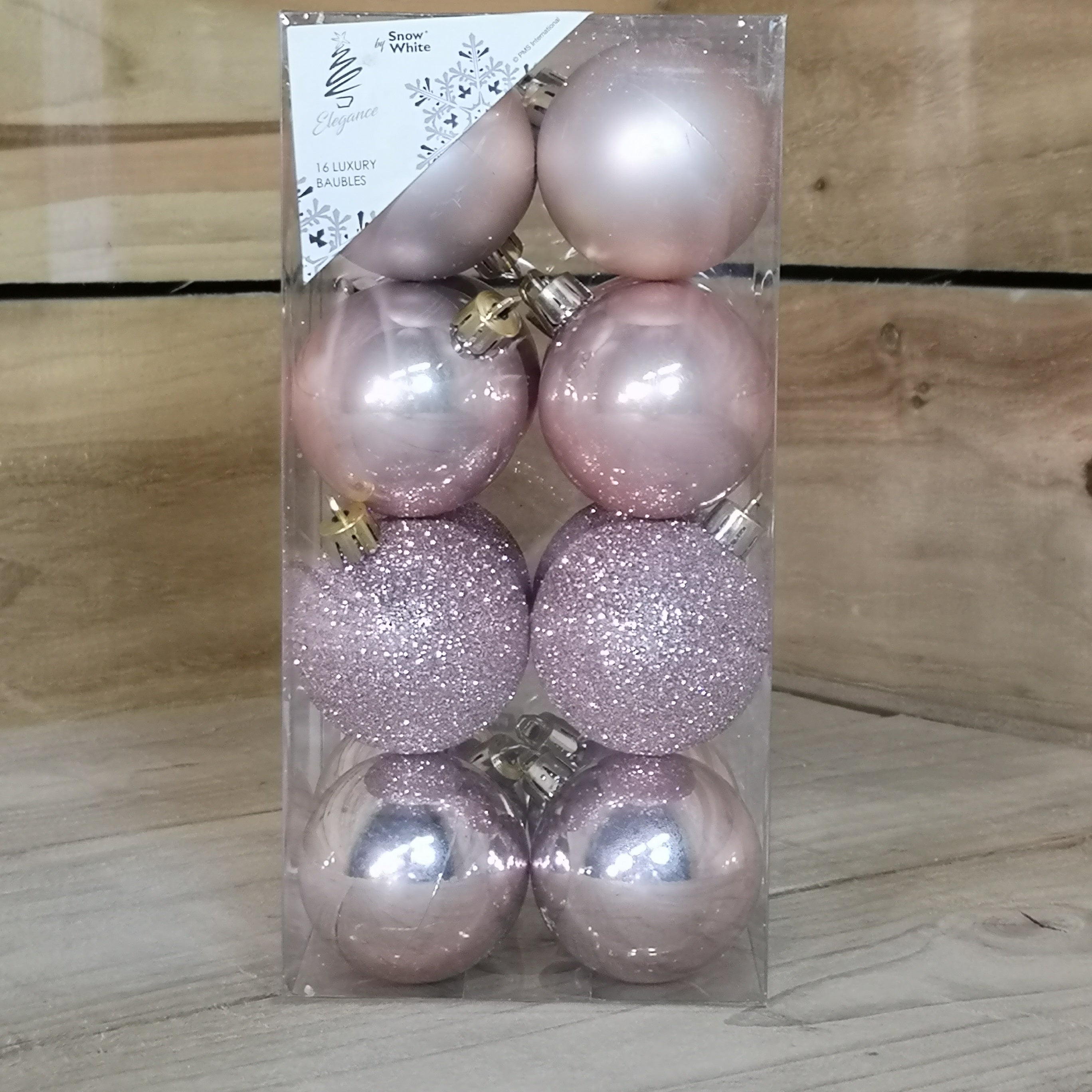 Assorted Rose Gold Set of 16 5cm Christmas Tree Baubles with String