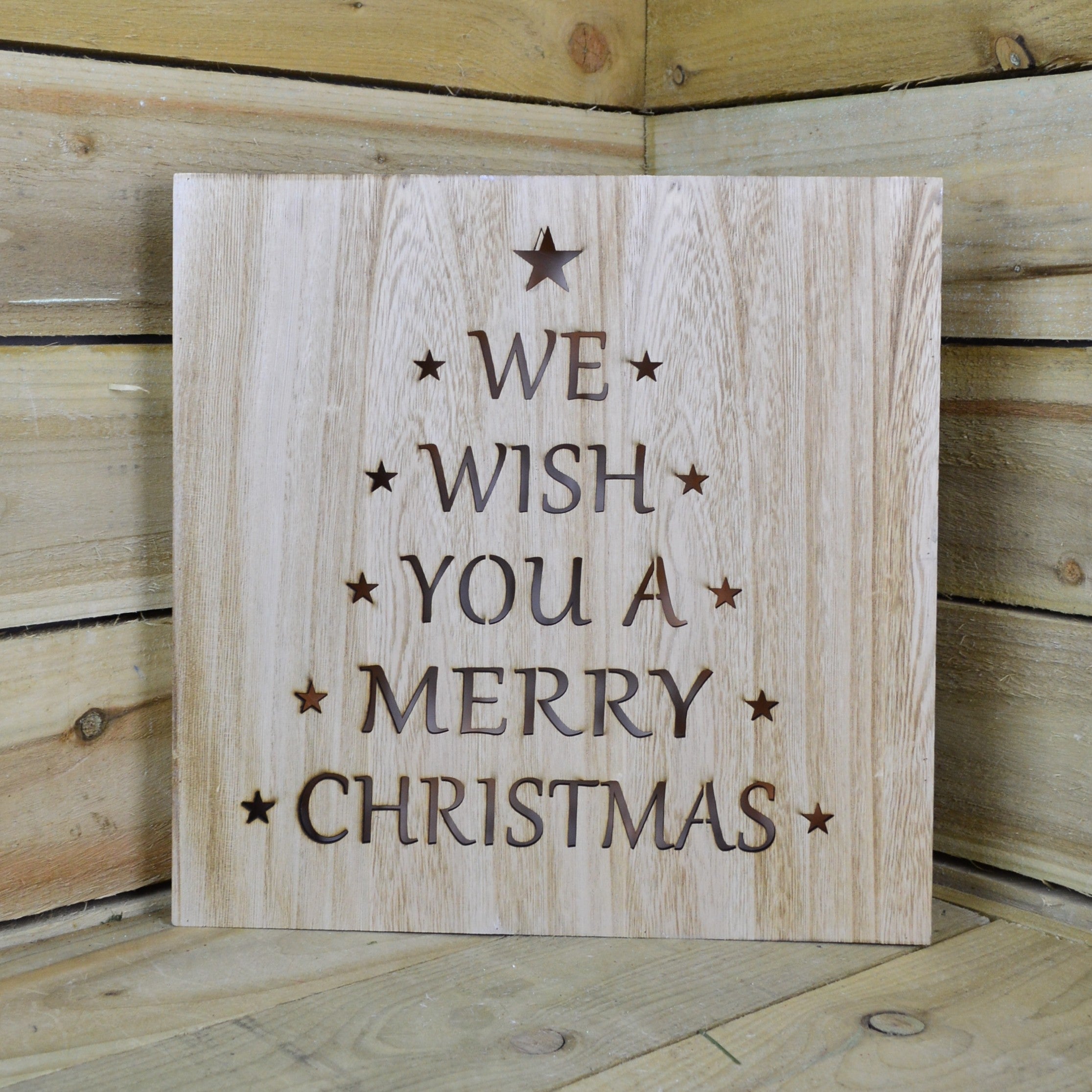 40cm x 40cm We Wish You a Merry Christmas Wooden Canvas With LEDs, 2 Styles