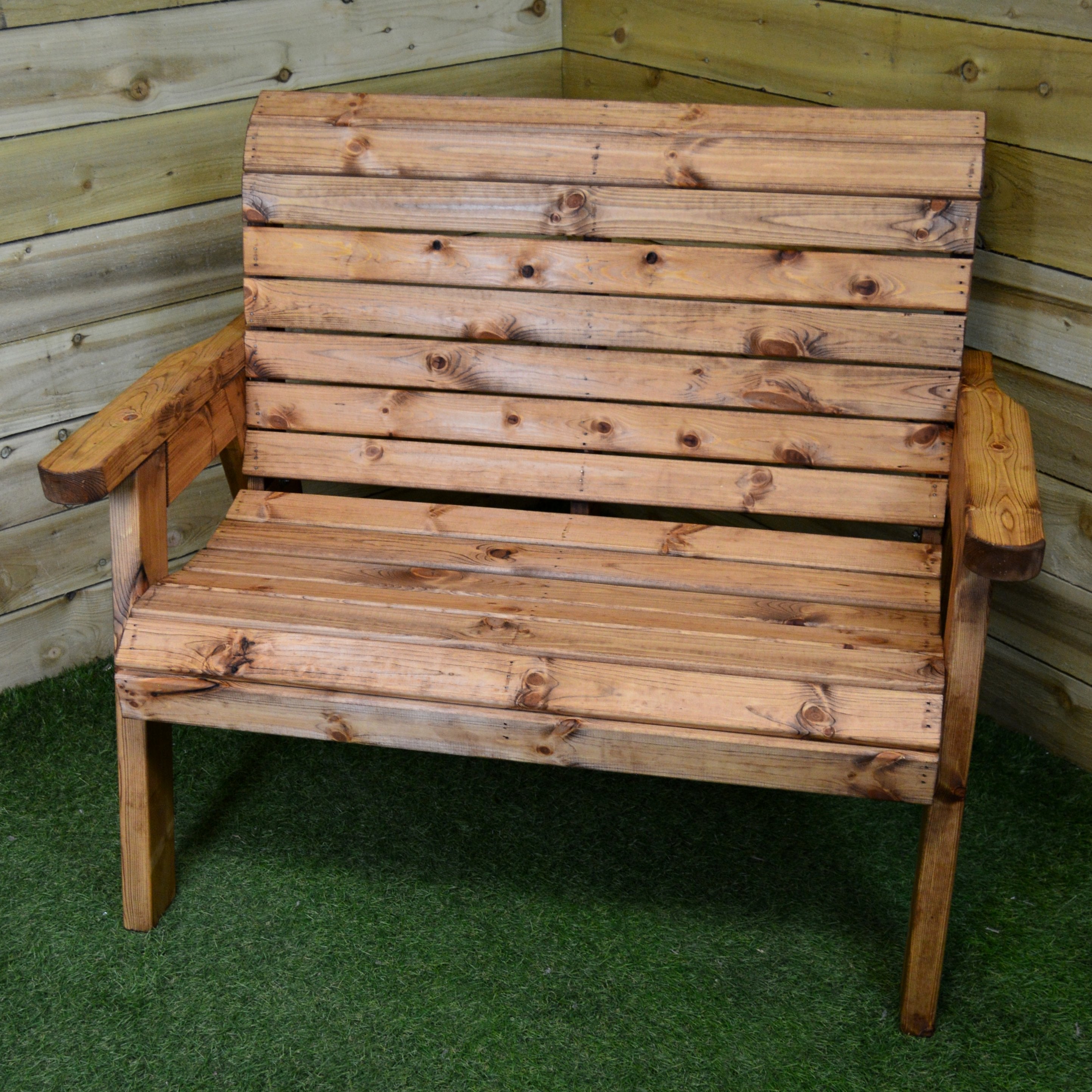Charles Taylor Hand Made Traditional 2 Seater Chunky Rustic Wooden Garden Bench Furniture Flat Packed