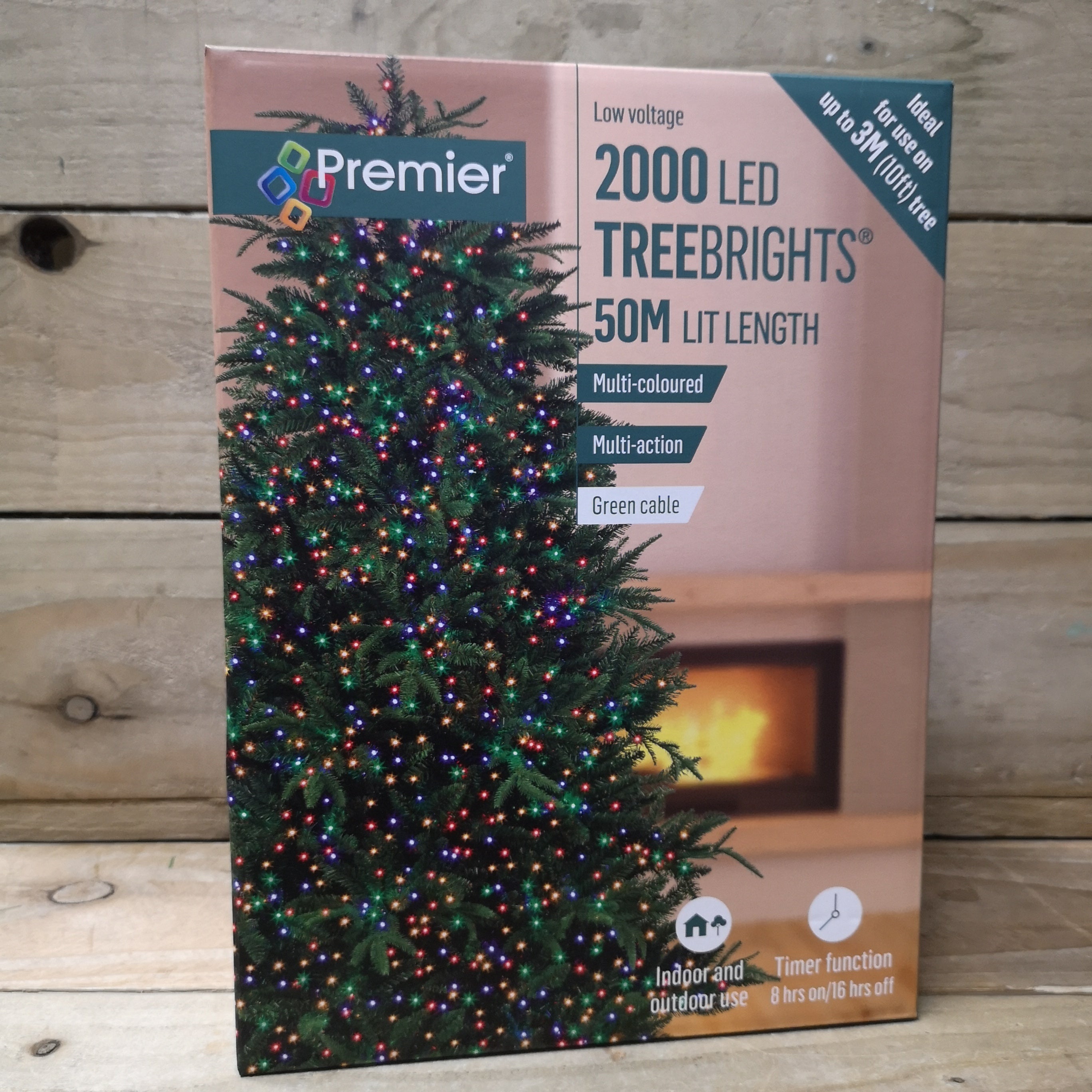 2000 LED 50m Premier TreeBrights Indoor Outdoor Christmas Multi Function Mains Operated String Lights with Timer in Multicoloured