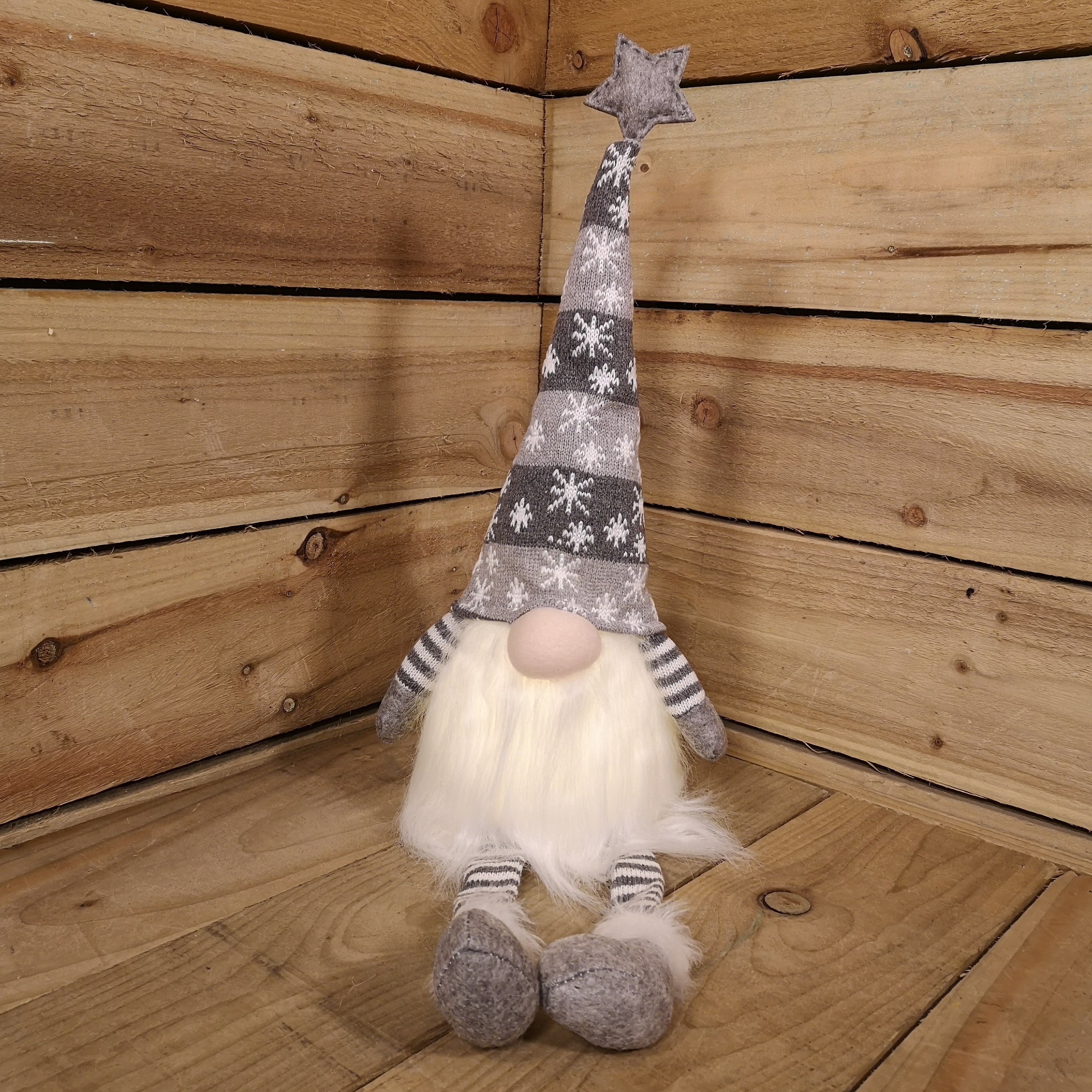 48cm Christmas Light Up Gnome Gonk Nordic Decoration Grey Dangly Leg Sitting