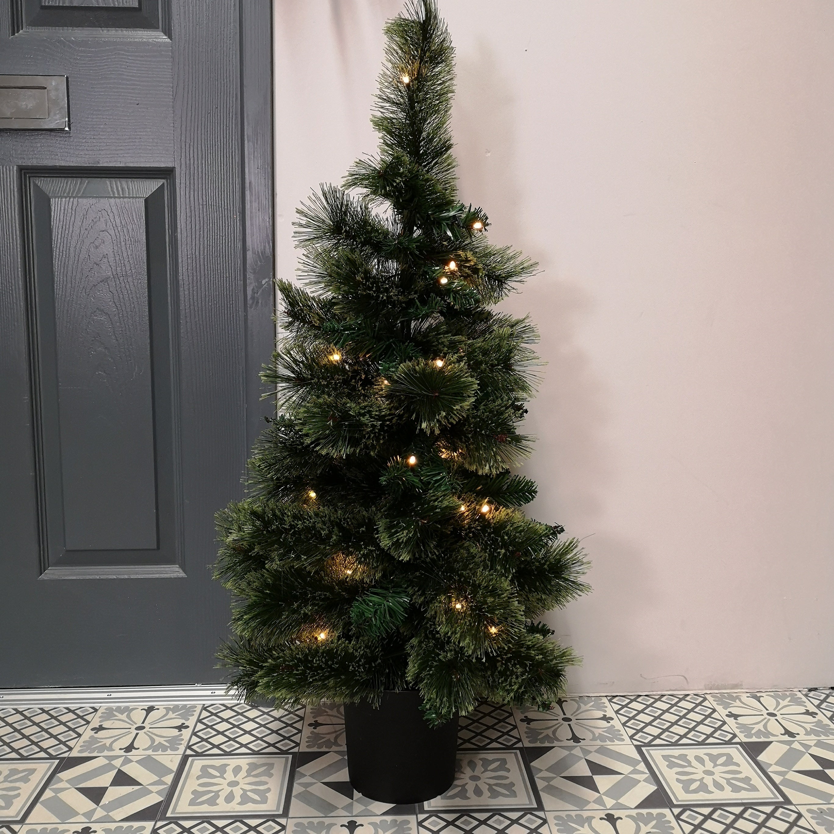 Set of 4 Premier Pre Lit Christmas Door Decoration Kit PVC/ Cashmere - 90cm Trees / Garland & 50cm Wreath