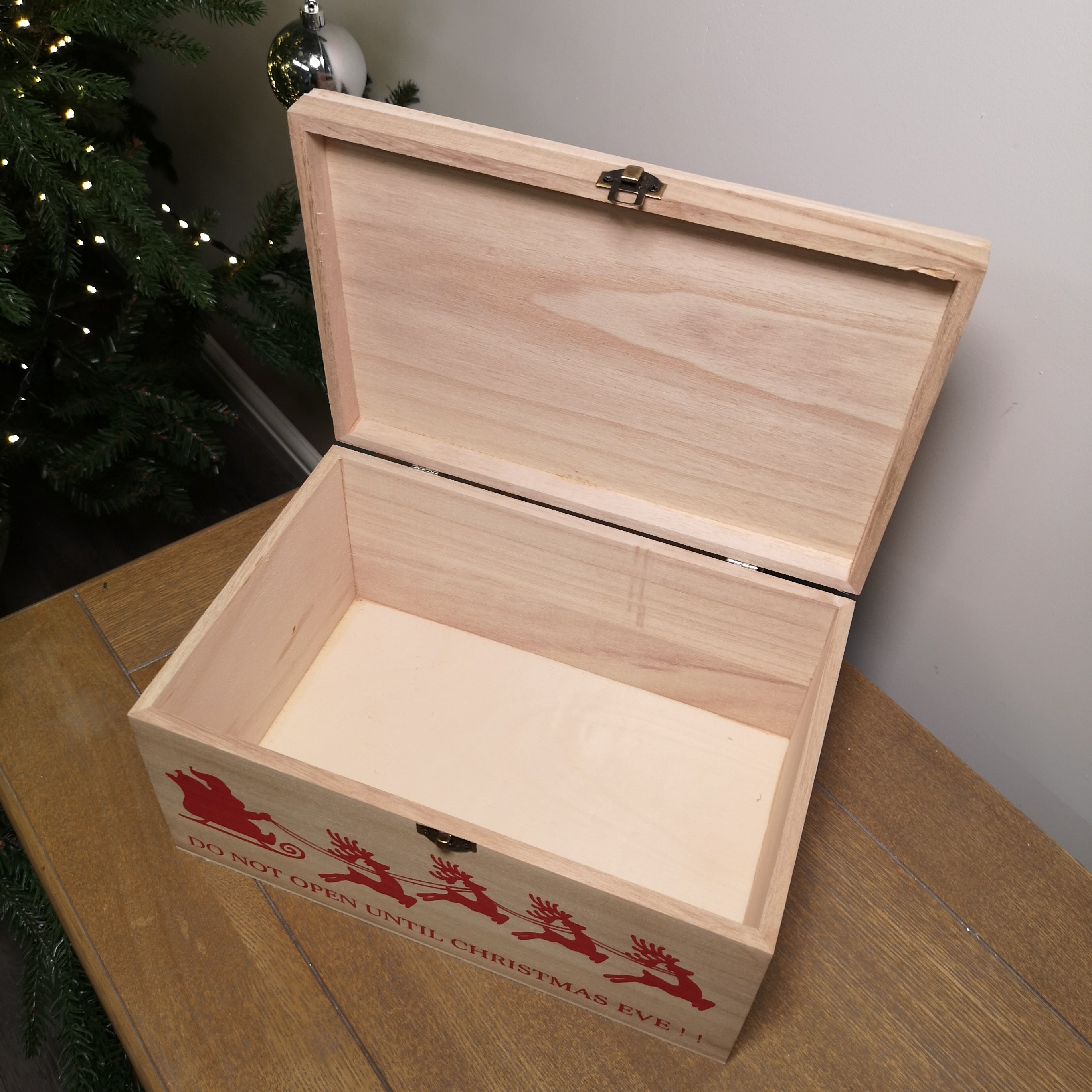 30cm Wooden Christmas Eve Gift Box with Personalisable Name Plate