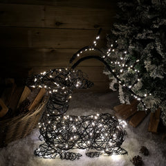 62cm LED Indoor Outdoor Wicker Sitting Reindeer Christmas Decoration 