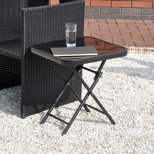 45cm x 45cm Black Glass Folding Garden Furniture Side Table