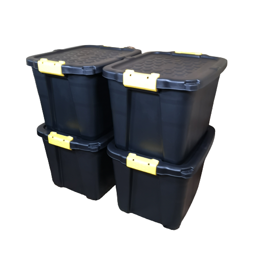 4 x 42L Heavy Duty Storage Tubs Sturdy, Lockable, Stackable and Nestab
